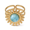 Natural Larimar Cabochons & Stainless Steel Cuff Open Rings RJEW-JR01090-01-4