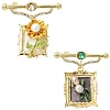 2Pcs 2 Styles Square & Rectangle with Flower Alloy ABS Imitation Pearl Brooch JEWB-CJ0001-92-1