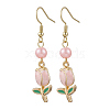 Valentine's Day Alloy Enamel Flower Dangle Earrings EJEW-JE06273-02-4