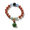 Cinnabar & Sandalwood Beaded Stretch Bracelets with Glass Lotus Pod Charms BJEW-B080-05-1