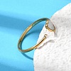 304 Stainless Steel & Natural Shell & Imitation Pearl Cuff Rings for Women RJEW-G372-01G-01-2
