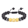 Gold Natural White Jade(Dyed) & Lava Rock & Synthetic Hematite Round Braided Bead Bracelet BJEW-JB08387-03-1