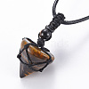 Natural Tiger Eye Cone Pendant Necklace NJEW-Q313-001B-1