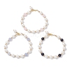 3Pcs 3 Styles Shell Pearl & Natural & Synthetic Mixed Gemstone Round Beadeded Bracelets for Women BJEW-JB12502-2
