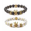 Electroplated Natural Lava Rock & Synthetic Howlite Beads Stretch Bracelets Set for Girl Women X1-BJEW-JB06924-1