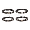 Round Natural Lava Rock with Alloy Beads Stretch Bracelet BJEW-JB07459-1