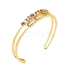 Brass Pave Colorful Cubic Zirconia 2-Strand Open Cuff Bangles for Women BJEW-S147-34G-B-1