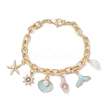 Summer Beach Starfish & Shell Shaped Alloy Enamel & ABS Plastic Imitation Pearl Charm Bracelets BJEW-JB10539