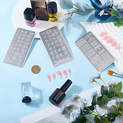 3Pcs 3 Styles Stainless Steel Nail Stamping Plates MRMJ-CP0001-52C-1