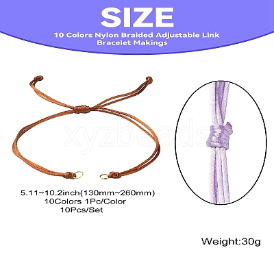 10Pcs 10 Colors Nylon Braided Adjustable Link Bracelet Makings AJEW-CJ00001-1