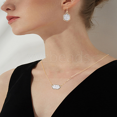Hexagon Alloy Resin Pendant Necklaces and Dangle Earrings Sets for Women SJEW-LP0001-52B-1