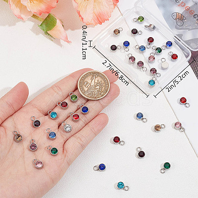 48Pcs 12 Colors Glass Rhinestone Charms RB-BBC0001-01-1