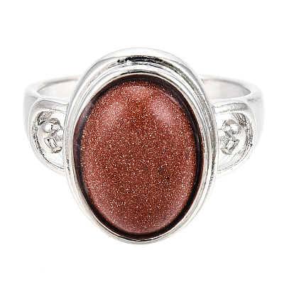 Natural Mixed Gemstone Oval Finger Rings RJEW-N044-03-1