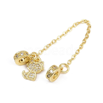 Brass Pave Clear Cubic Zirconia European Safety Chains with Charms KK-L236-16E-G-1