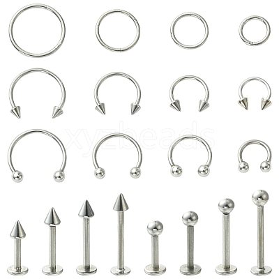 40Pcs 20 Styles 316L Surgical Stainless Steel & 316 Surgical Stainless Steel Hoop Nose Rings & Labrets AJEW-CJ0001-73-1