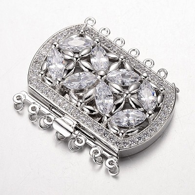 Brass Cubic Zirconia Box Clasps ZIRC-O020-08P-NR-1