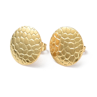 Ion Plating(IP) 304 Stainless Steel Textured Flat Round Stud Earrings for Women EJEW-I285-03G-1