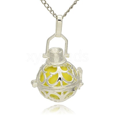 Silver Color Plated Brass Hollow Round Cage Pendants KK-J235-10S-1