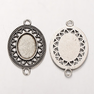 Tibetan Style Alloy Oval Cabochon Connector Bezel Settings LS-PALLOY-J494-09AS-1