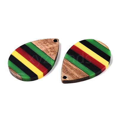 Jamaican Colour Epoxy Resin & Walnut Wood Pendants RESI-N039-122O-1