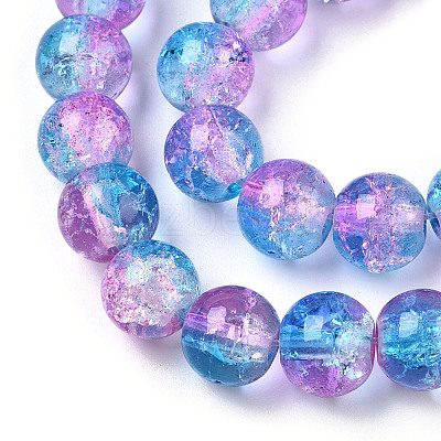 Two-Tone Crackle Baking Paint Transparent Glass Beads Strands CCG-T004-8mm-03-1