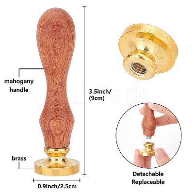 Brass Wax Seal Stamps with Wood Handle AJEW-WH0412-0189-1