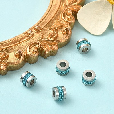 201 Stainless Steel Polymer Clay Rhinestone Inlaid Beads RB-YW0001-11E-1