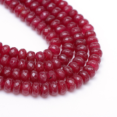 Faceted Rondelle Dyed Natural White Jade Bead Strands X-G-R343-6x8-07-1