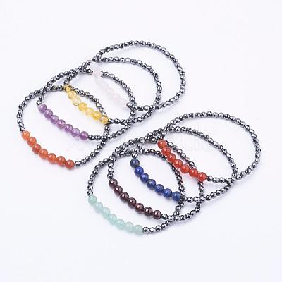 Faceted Non-Magnetic Synthetic Hematite Beads Stretch Bracelets BJEW-JB03265-1