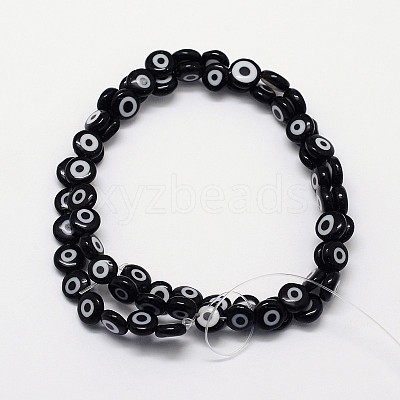 Handmade Evil Eye Lampwork Flat Round Bead Strands LAMP-L058-6mm-10-1
