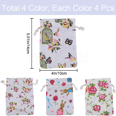 4 Styles Flower Print Burlap Packing Pouches ABAG-BBC0001-03B-1