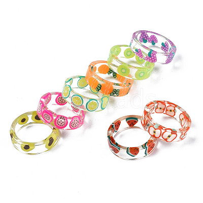 Transparent Resin Fruit Finger Ring for Women X1-RJEW-T022-030-1