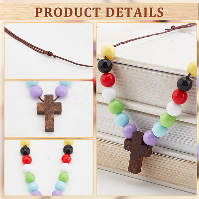 Wood Cross with Acrylic Beaded Pendant Necklaces for Women NJEW-AB00011-1