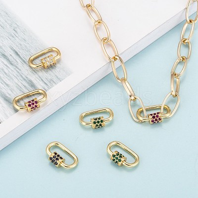 Brass Micro Pave Cubic Zirconia Screw Carabiner Lock Charms ZIRC-G156-11G-1