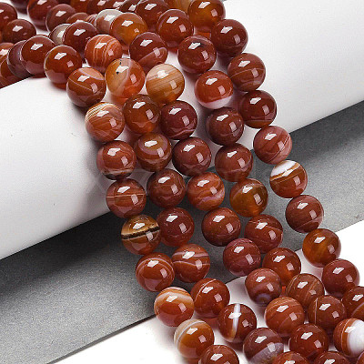 Natural Striped Agate/Banded Agate Beads Strands G-G582-8mm-59-1