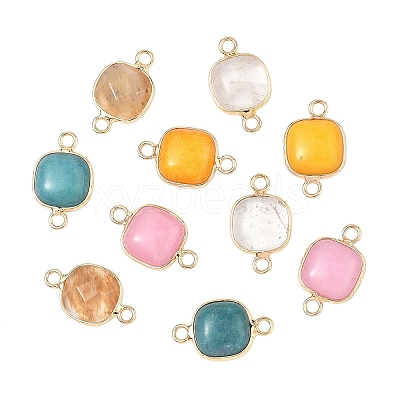 10Pcs 5 Styles Tigerskin Glass & Dyed Natural White Jade & Quartz Crystal Square Links Connector Charmss G-YW0002-75-1