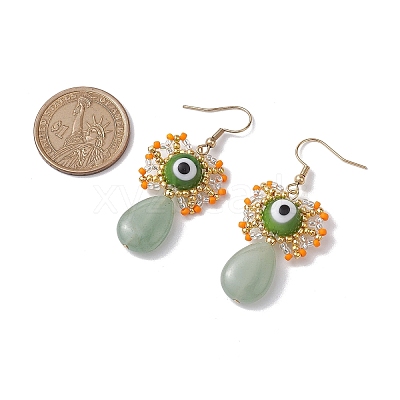 Natural Green Aventurine Dangle Earrings EJEW-MZ00169-03-1