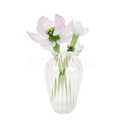 Handmade Lampwork Birthday Flower & Vase Set for Tabletop Display LAMP-D007-003G-1