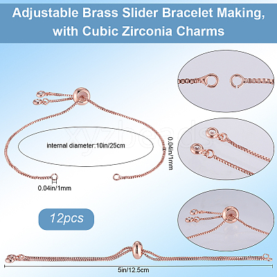 12Pcs Rack Plating Adjustable Brass Slider Bracelet Making KK-SP0001-80RG-1