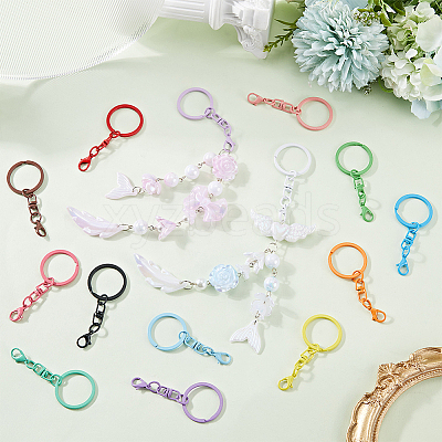 54Pcs 18 Styles Spray Painted Iron & Alloy Keychain Clasps FIND-SC0016-26-1