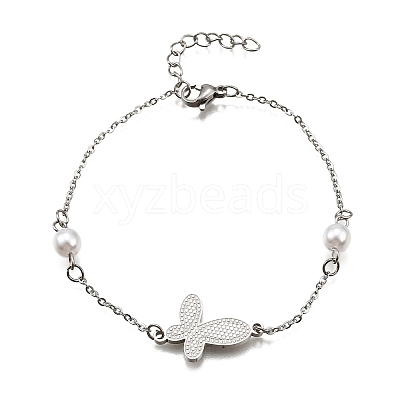 304 Stainless Steel Butterfly Link Bracelets BJEW-C098-01D-P-1