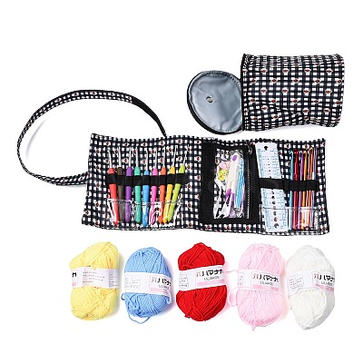 DIY Knitting Kits with Storage Bags for Beginners Include Crochet Hooks WG60902-02-1