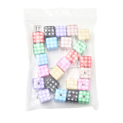 24Pcs 8 Colors Printed Opaque Acrylic Beads MACR-FS0002-47-1