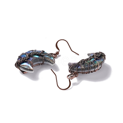 Natural Paua Shell Crescent Moon Dangle Earrings EJEW-G307-01R-1