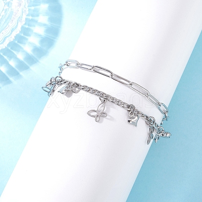 304 Stainless Steel Paperclip & Figaro Chain Bracelets for Women BJEW-JB12445-04-1