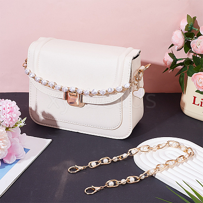 2Pcs 2 Styles Alloy & Nuggets White ABS Plastic Imitation Pearl Beaded Bag Handles FIND-AR0005-97-1