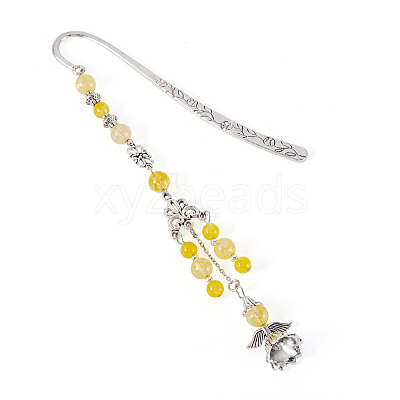Natural Quartz Crystal Round Beads & Alloy Angel Bookmarks AJEW-TA00054-1