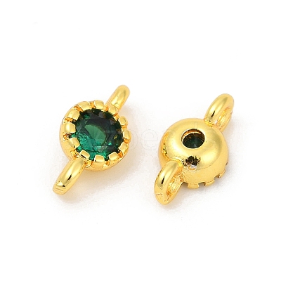 Brass Cubic Zirconia Flat Round Connector Charms KK-H204-02G-02-1