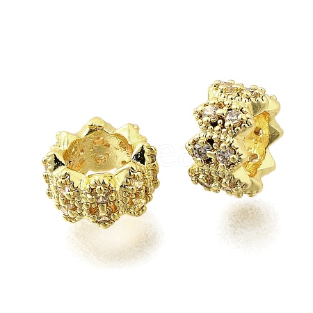 Wave Rondelle Brass Micro Pave Cubic Zirconia European Beads KK-K300-07A-G-1