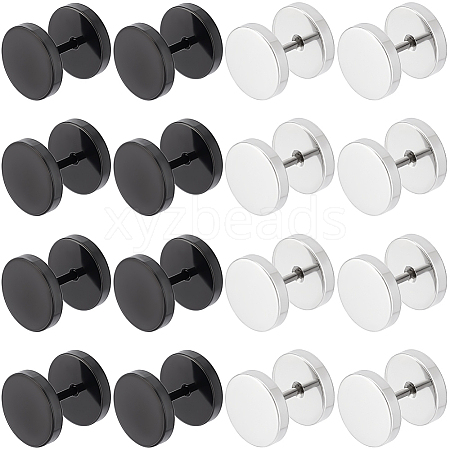 16Pcs 2 Colors Flat Round 304 Stainless Steel Barbell Cartilage Earrings EJEW-BBC0001-63-1